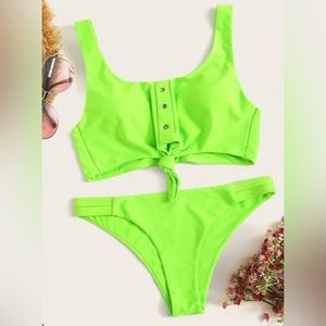 Neon green knot hem bikini